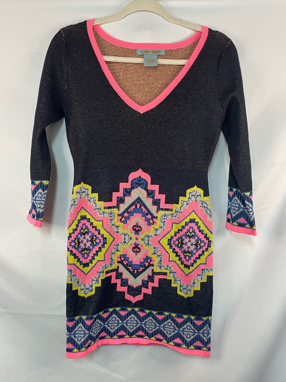Flying tomato sweater dress, very fitted and colorful! Size Medium.